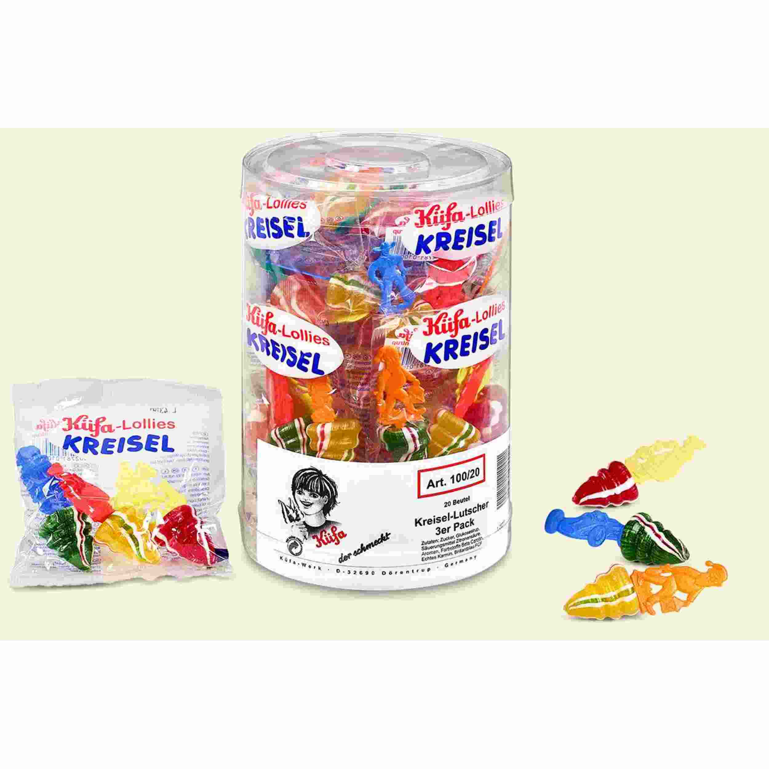 Küfa Kreisel-Lutscher Frucht 3er Pack 20 Beutel