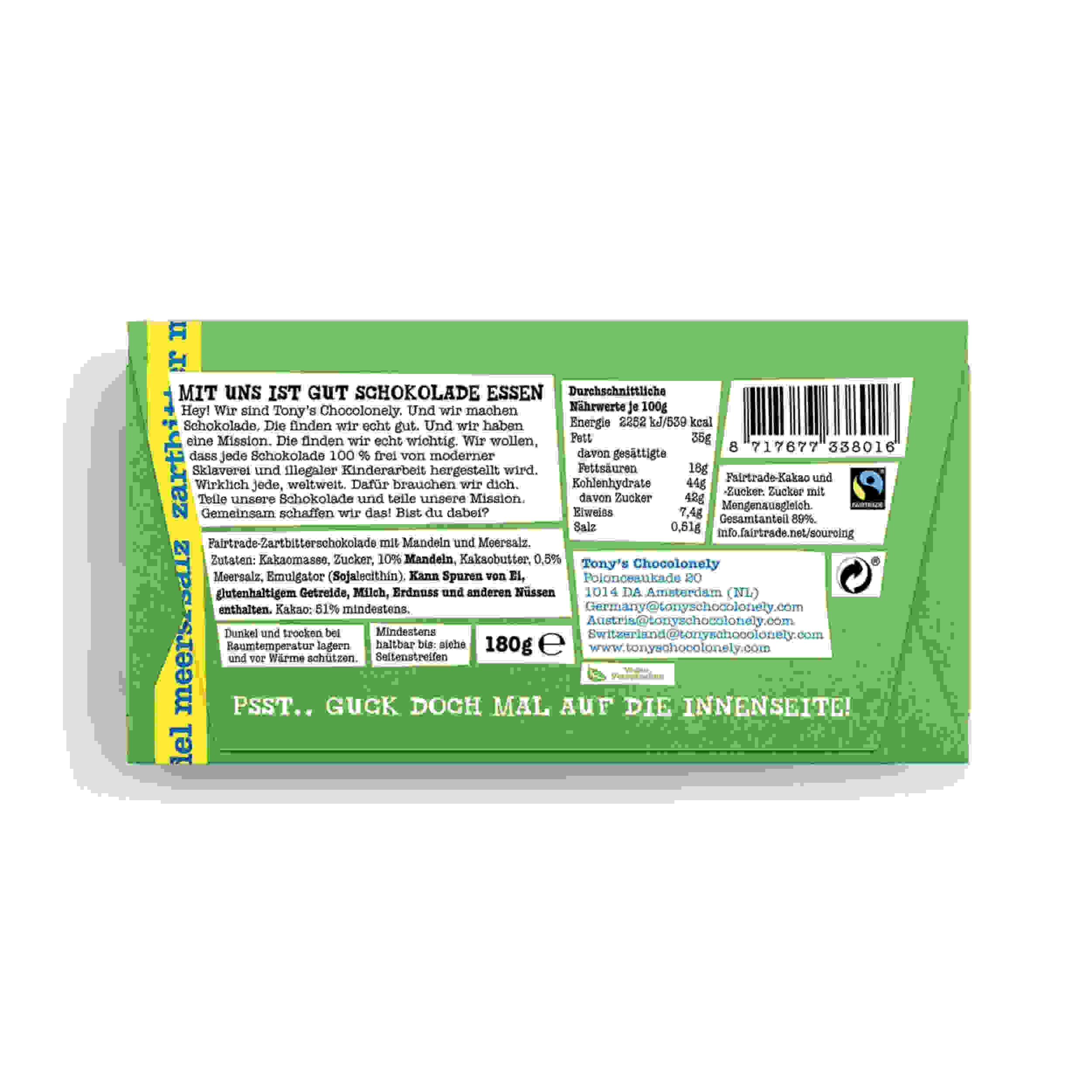 Tony's Zartbitterschokolade mit Mandeln und Meersalz 180g