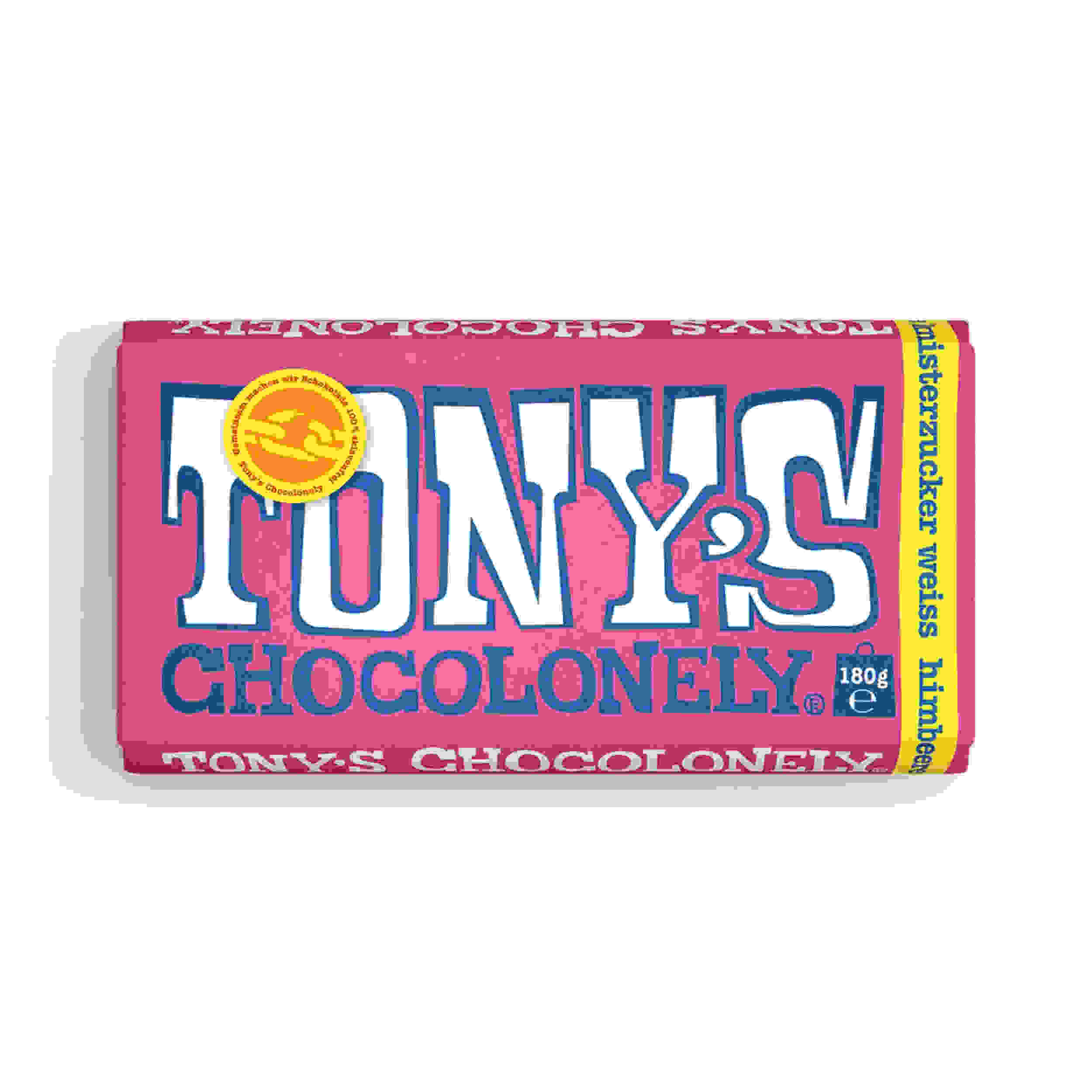 Tony's Weiße Schokolade mit Himbeer und Knisterzucker 180g