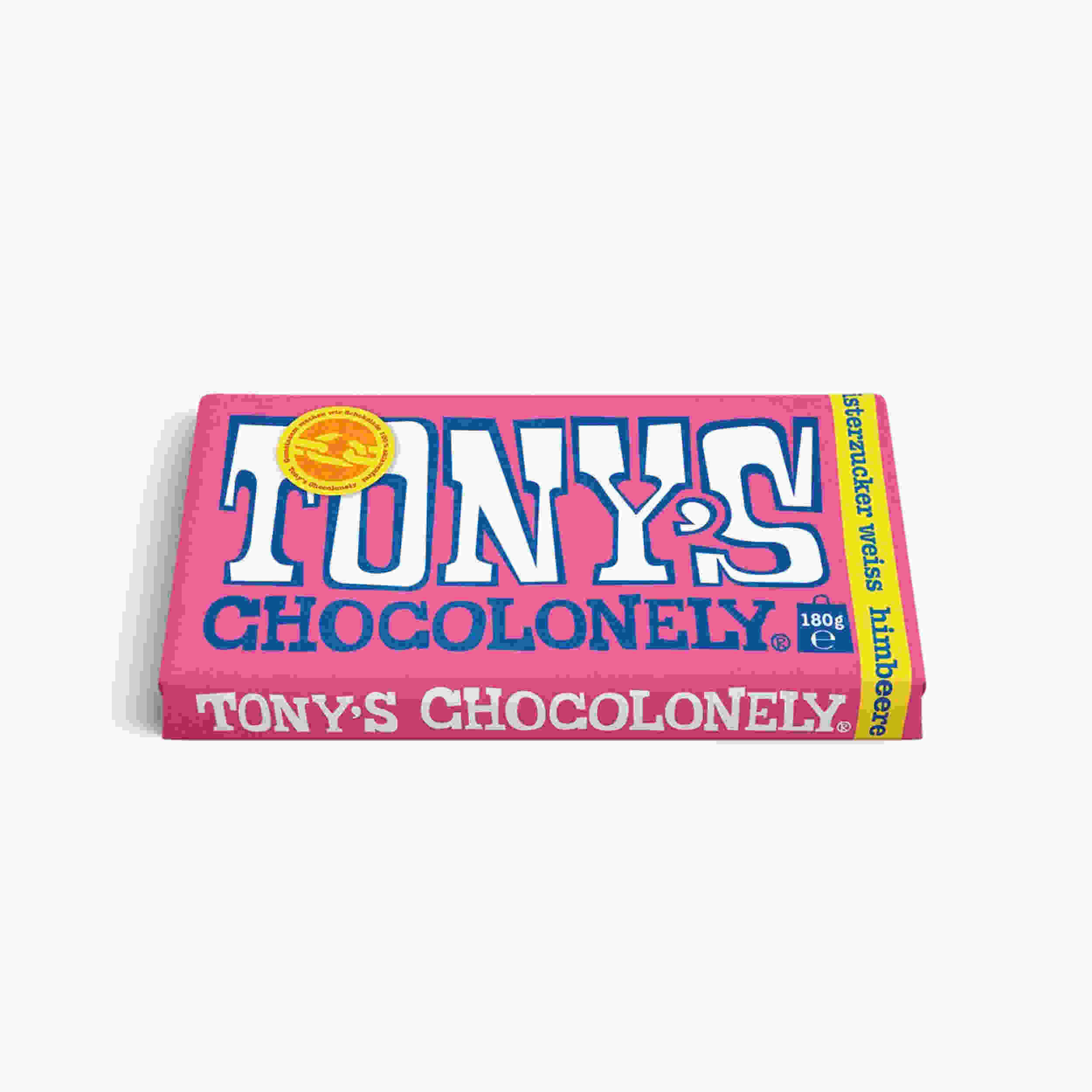 Tony's Weiße Schokolade mit Himbeer und Knisterzucker 180g
