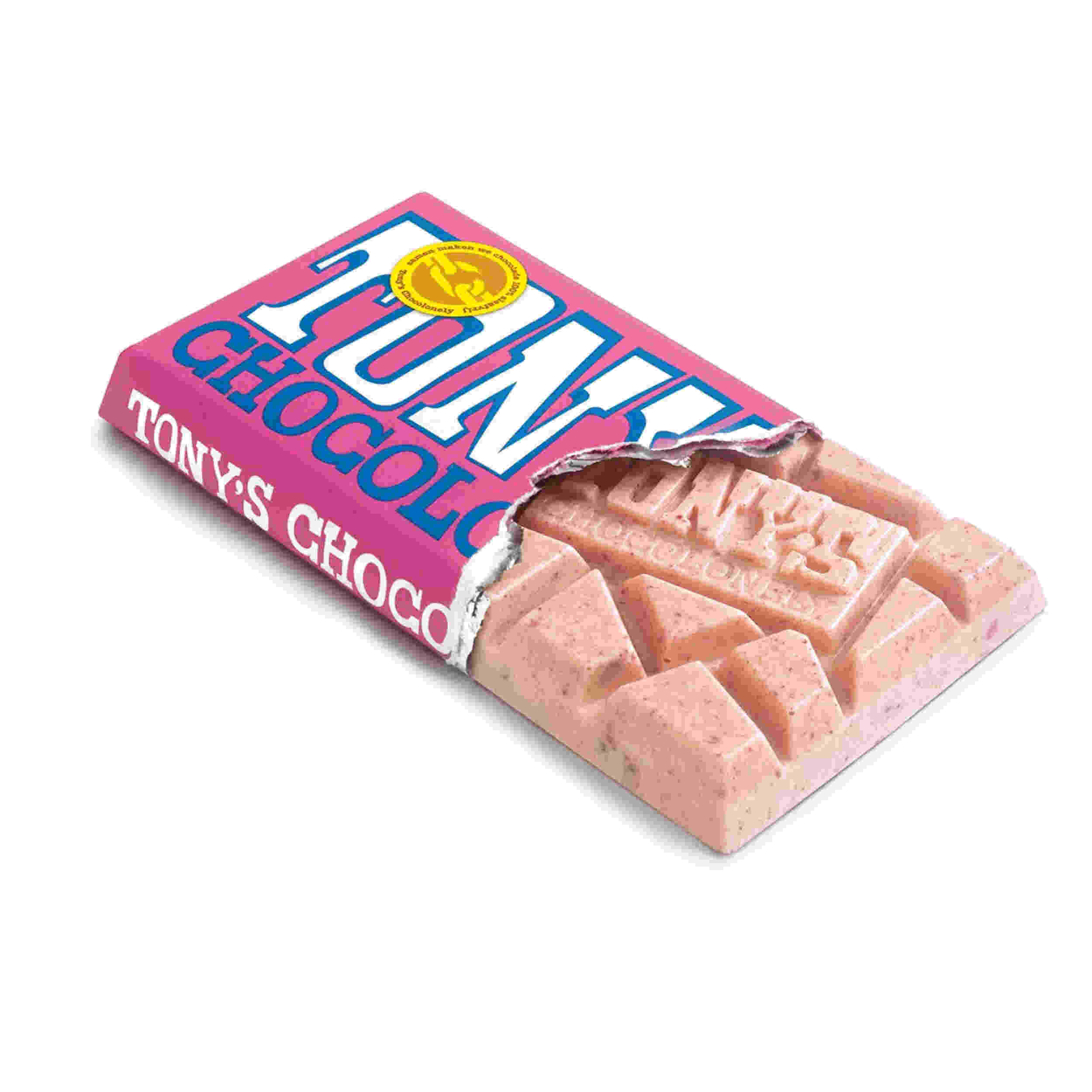 Tony's Weiße Schokolade mit Himbeer und Knisterzucker 180g