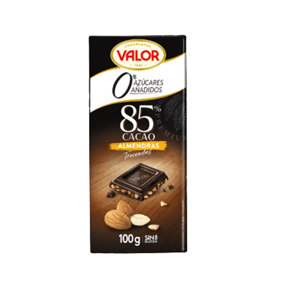 Valor Dark 85% cocoa chocolate with almonds sugar free 100g