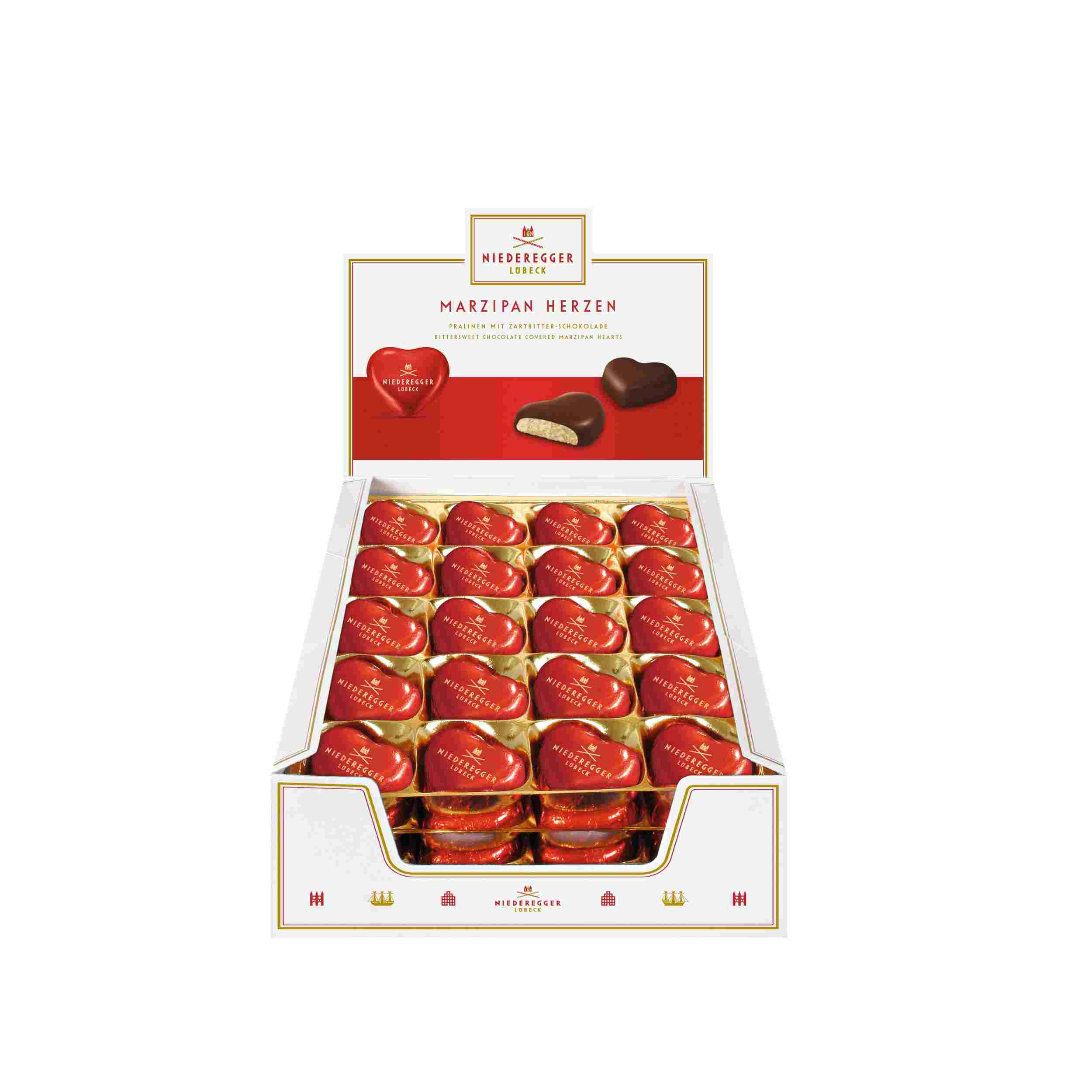 Niederegger Marzipan-Herzen, (80 St. im Verkaufskart.) á 12,5g