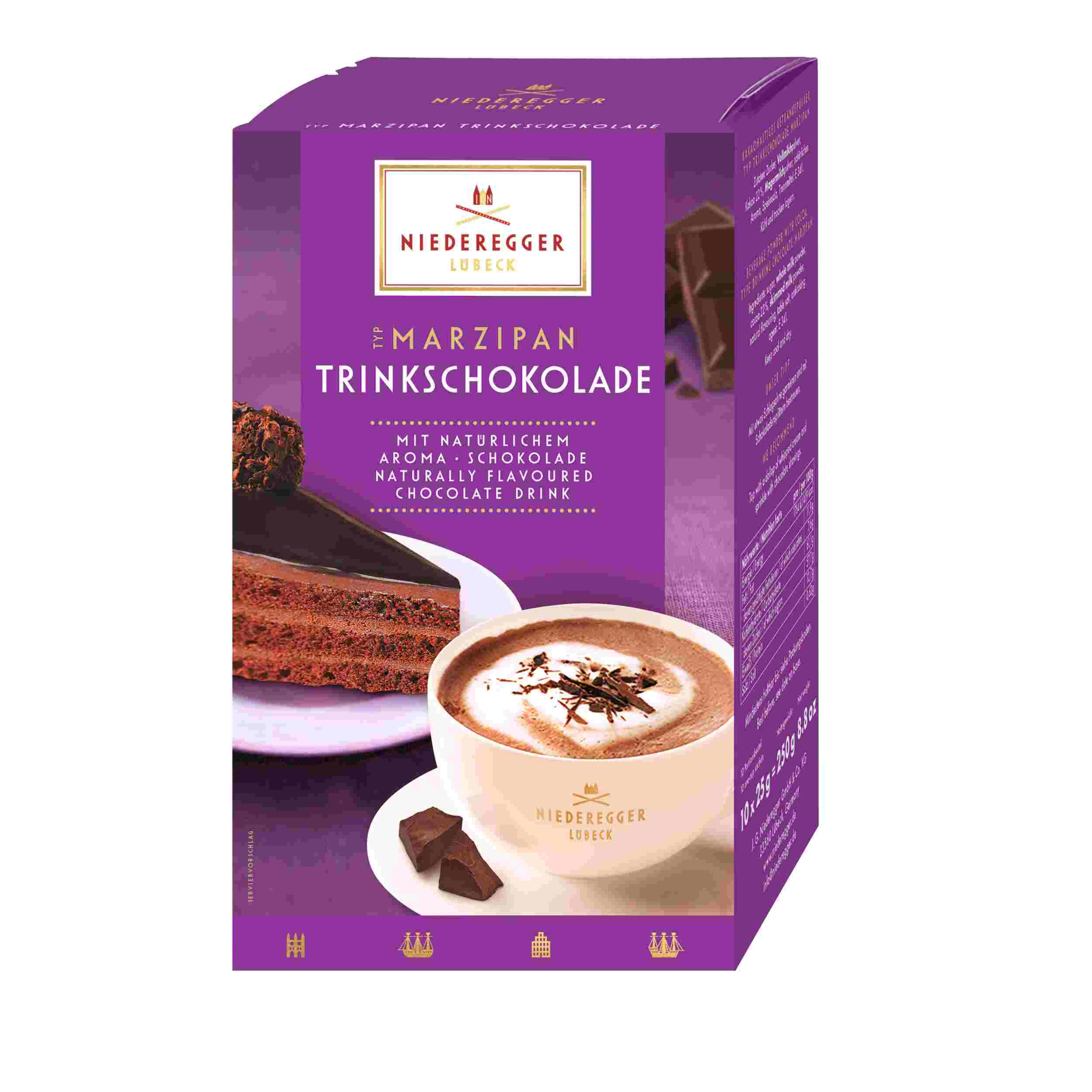 Niederegger Marzipan - Trinkschokolade , 10 Stick - Portionsbeutel 250g