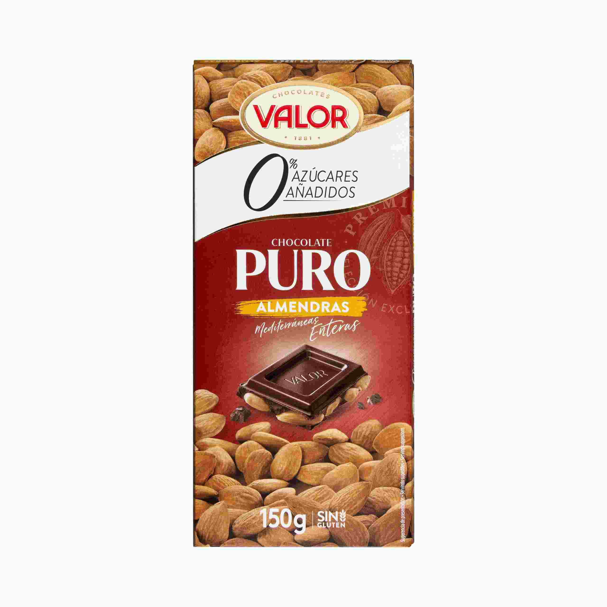 Valor Dark chocolate with whole almonds no added sugar 150g