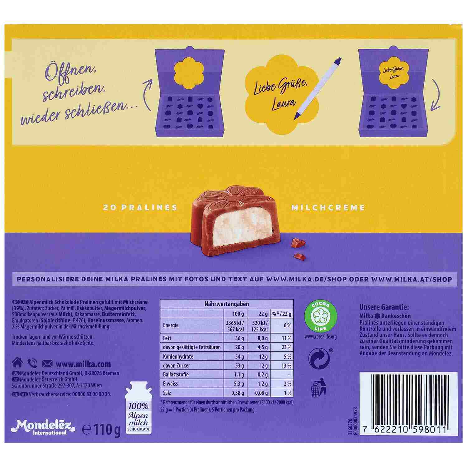 MILKA PRALINES DANKESCHOEN 110G SC