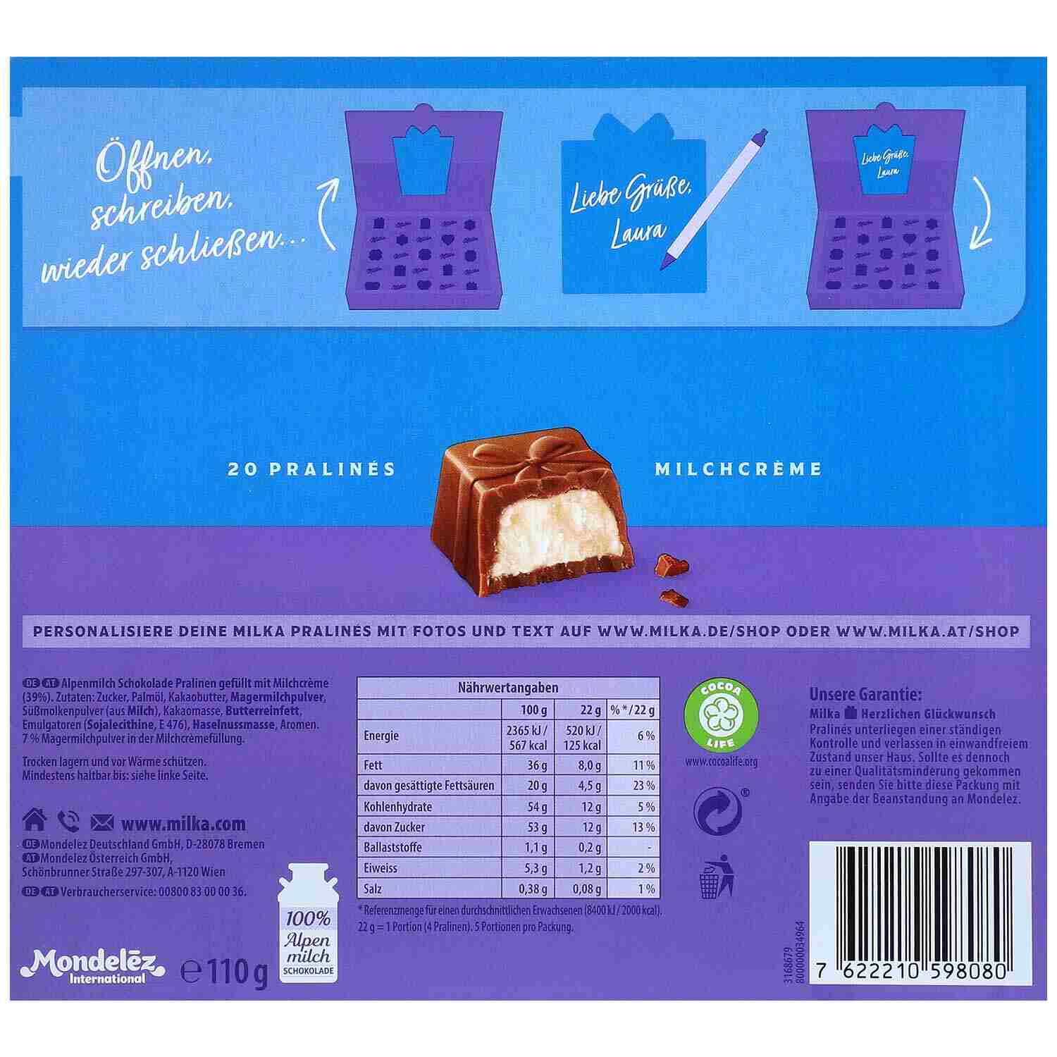 MILKA PRALINES HERZL.GLUECKW 110G SC