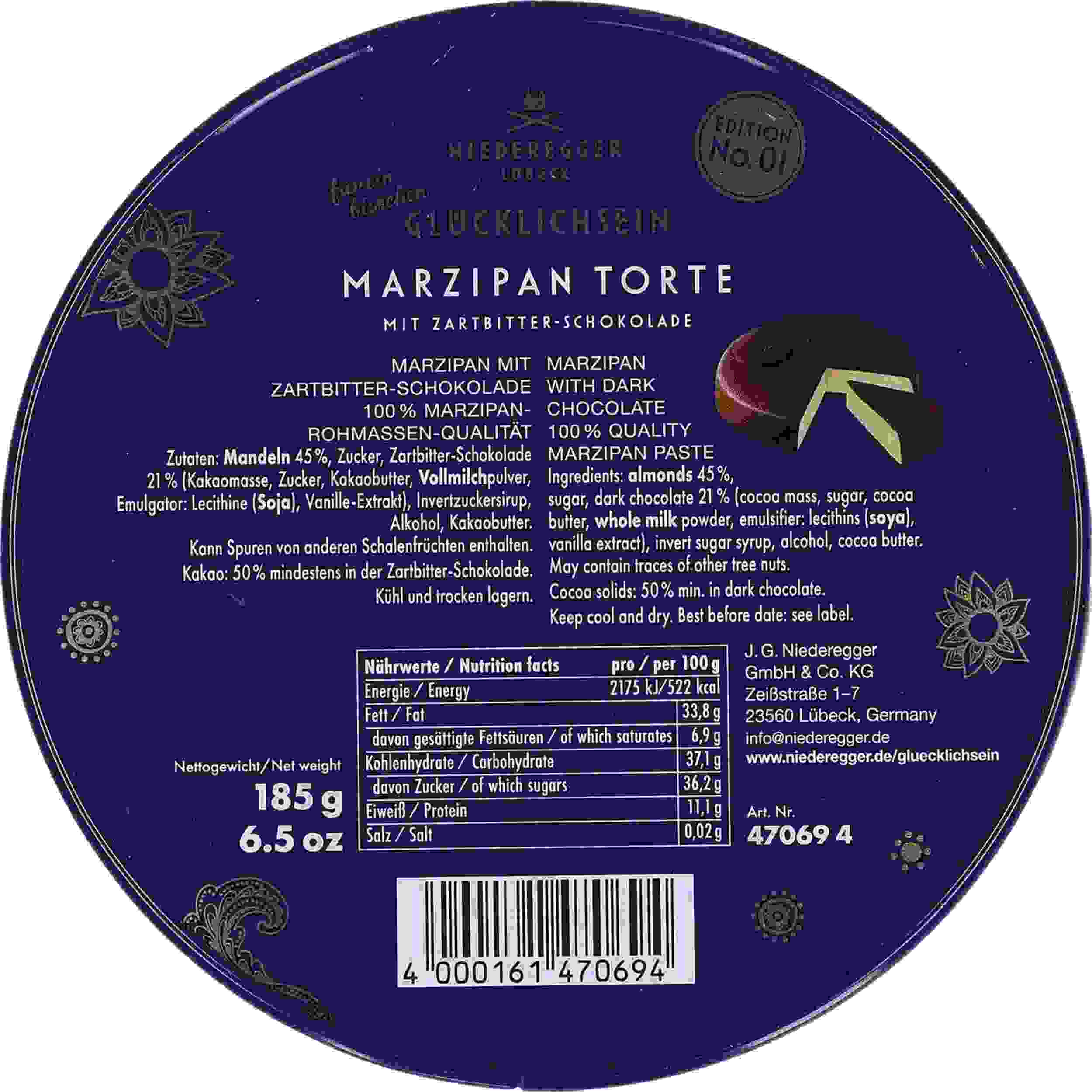 Niederegger Marzipan Torte,»Glücklichsein« (Dose), lim. Ed. 185g