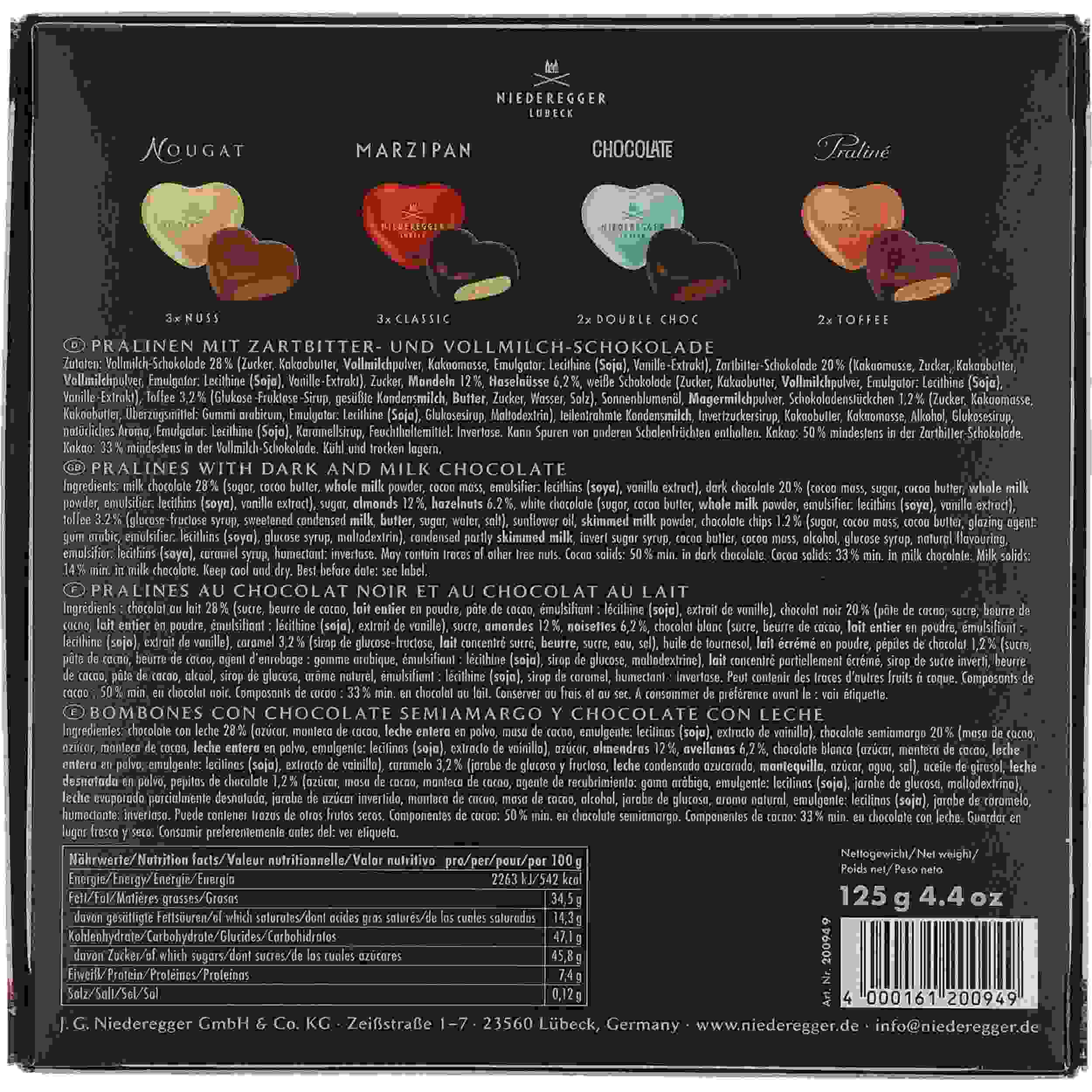 Niederegger Meisterselektion »Herzen Dark« 125g