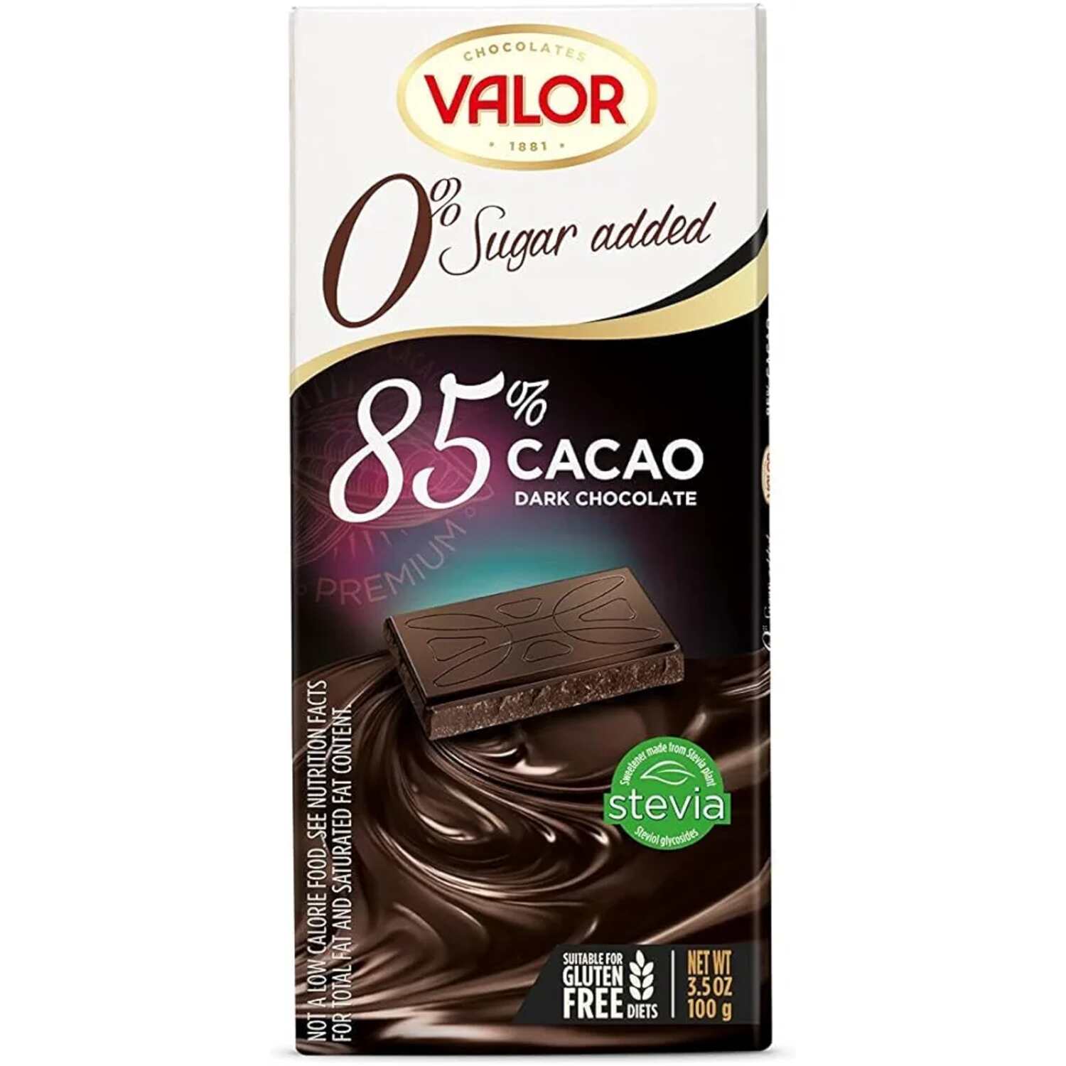 Valor Dark 85% cocoa chocolate sugar free 100g