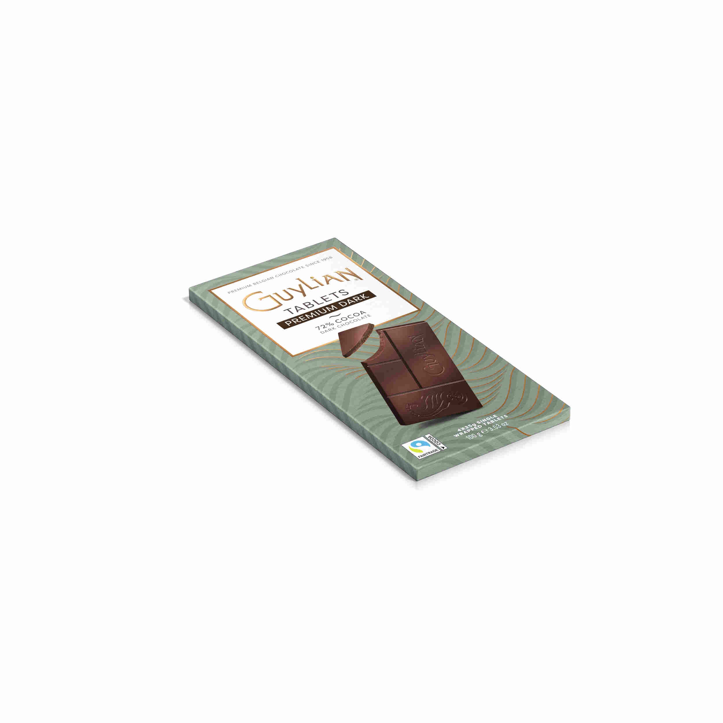 Guylian Belgische Premium Zartbitterschokolade 72 % 100 g-Tafel (4 feine Tafeln à 25 g)