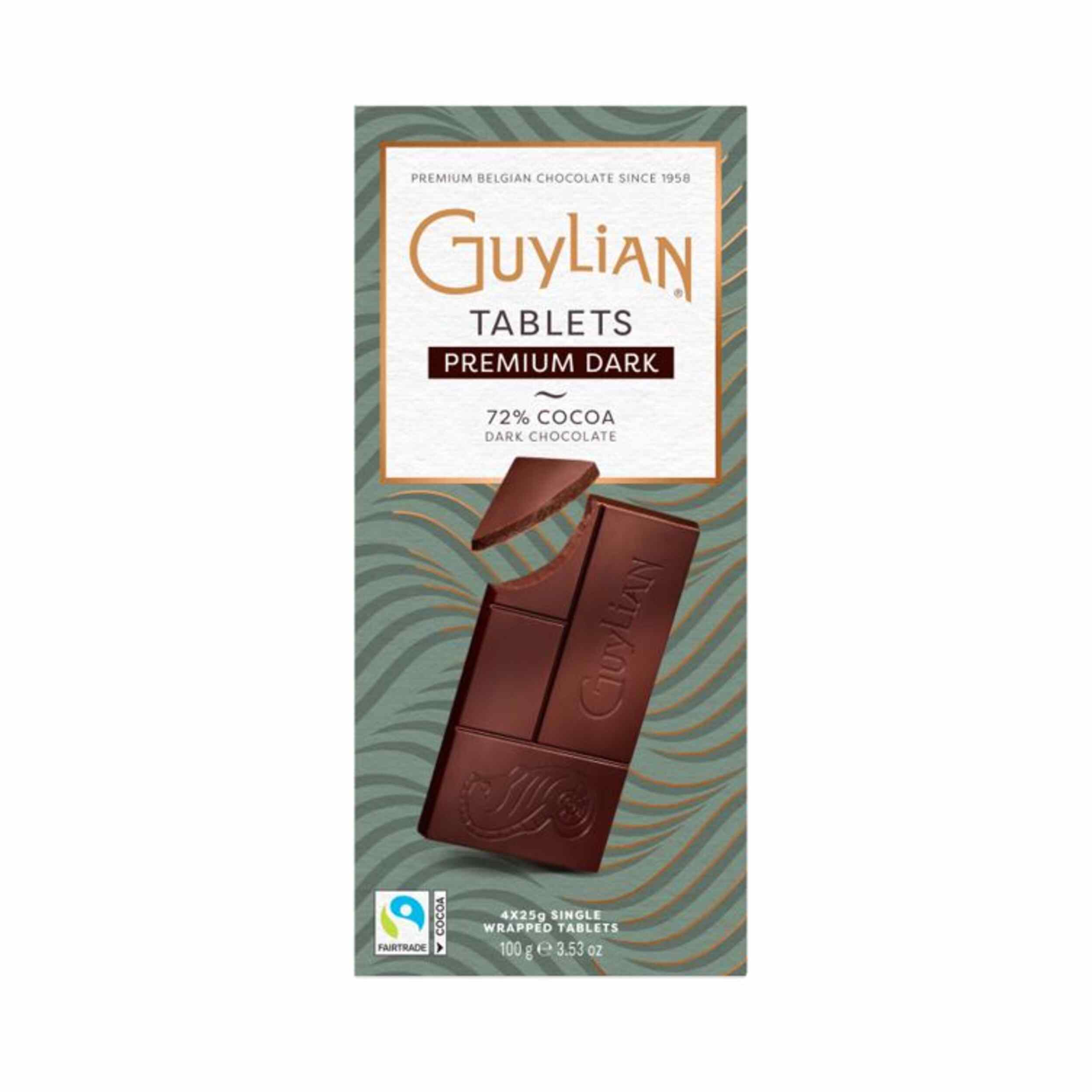 Guylian Belgische Premium Zartbitterschokolade 72 % 100 g-Tafel (4 feine Tafeln à 25 g)