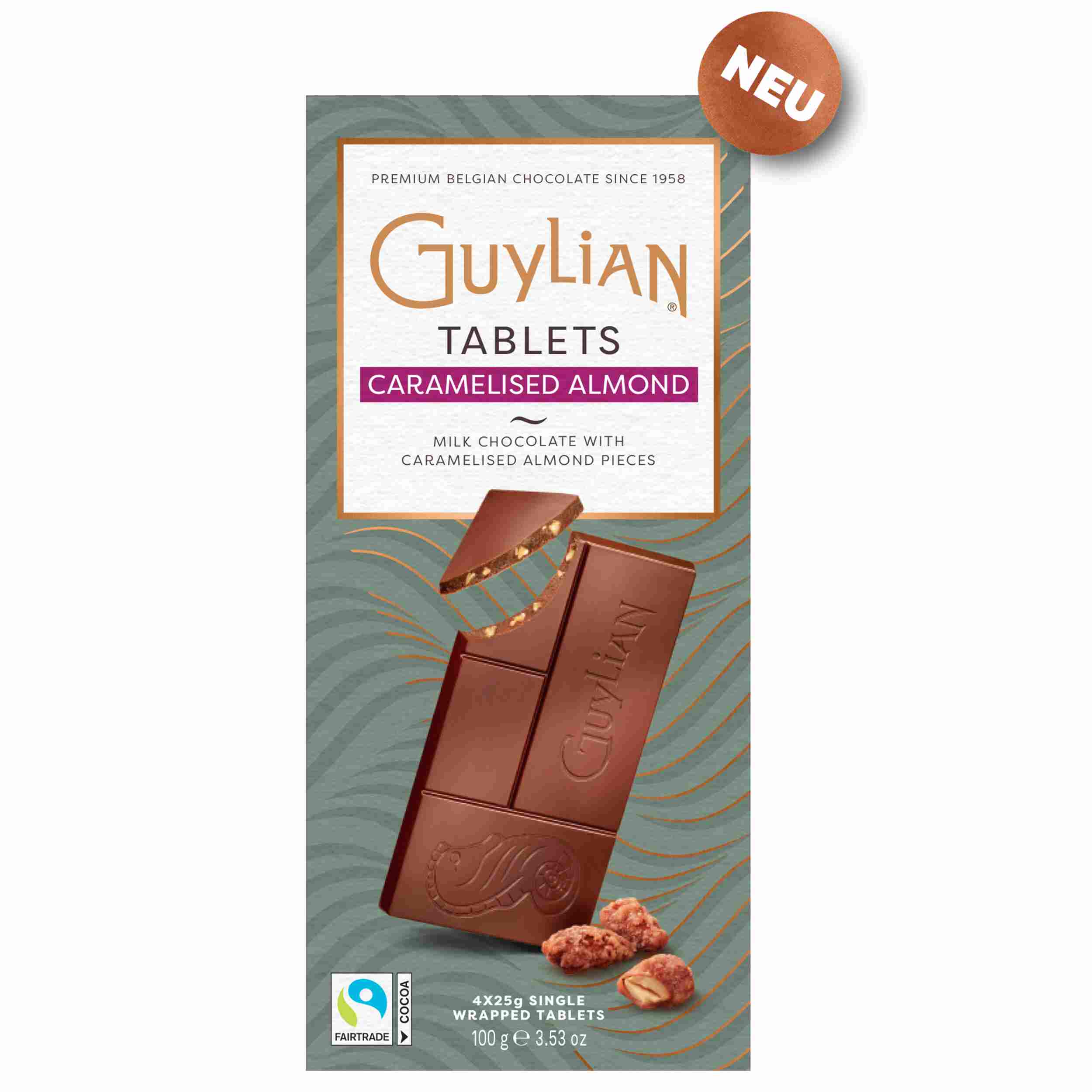 Guylian Belgische Premium Vollmilchschokolade mit karamellisierten Mandeln 100 g-Tafel